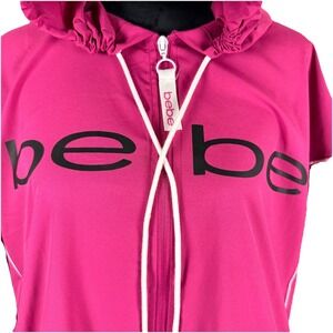 Bebe Sport Pink Logo Hooded Windbreaker Jacket 3X Y2K Full Zip Track